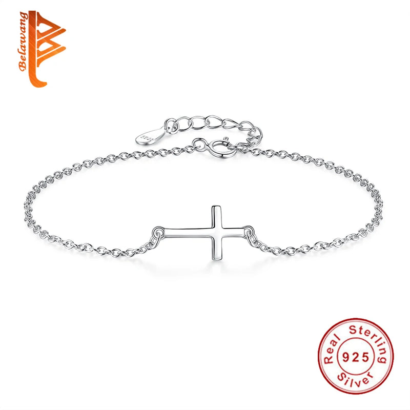 925 Silver Cross Charm Bracelet for Women Wedding Gift