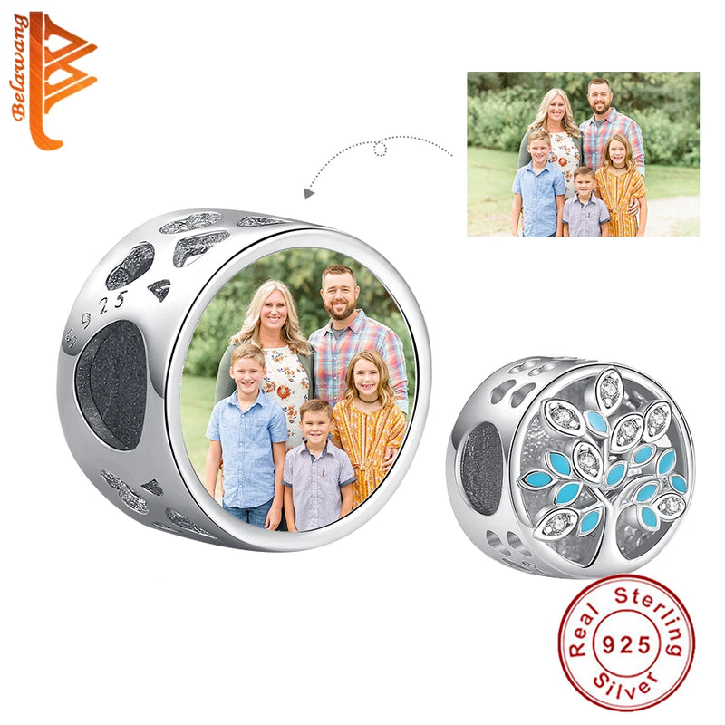 925 Silver Family Tree Photo Charm Tree of Life CZ Beads