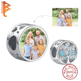 925 Silver Family Tree Photo Charm Tree of Life CZ Beads