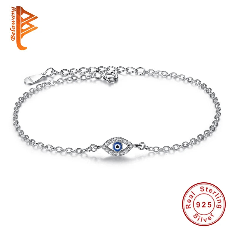 925 Sterling Silver Eye Bracelet Enamel Crystal CZ Zircon Chain Bracelet