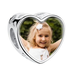 925 Silver Engrave Heart Bead Bracelet Customize Photo Jewelry