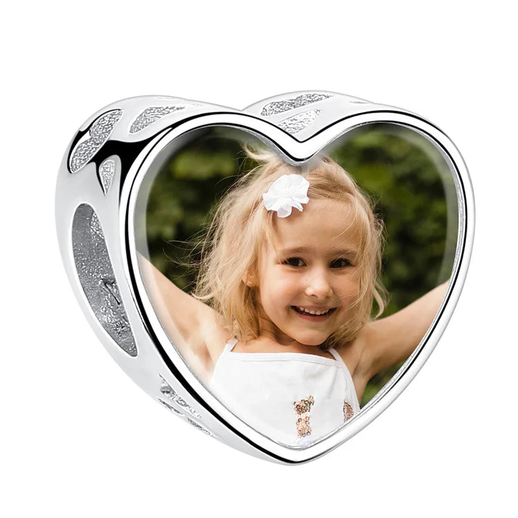 925 Silver Engrave Heart Bead Bracelet Customize Photo Jewelry