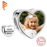 925 Silver Engrave Heart Bead Bracelet Customize Photo Jewelry