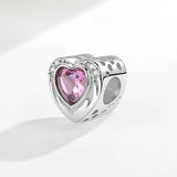 925 Sterling Silver Pink Crystal Heart Charms For Bracelet