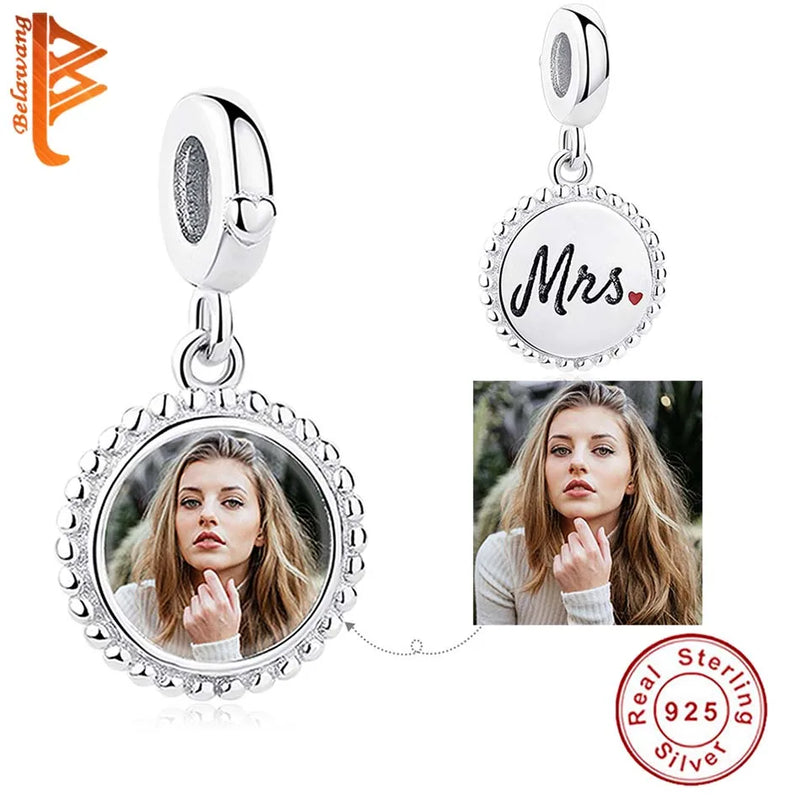 925 Sterling Silver Round Bead Charm Bracelet DIY Customize Photo Beads