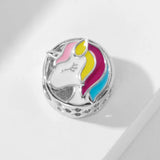 925 Sterling Silver Unicorn Bead Enamel Photo Charm for Bracelet