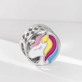 925 Sterling Silver Unicorn Bead Enamel Photo Charm for Bracelet