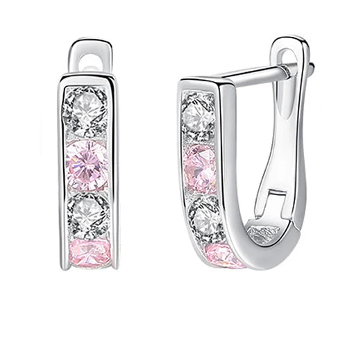 925 Silver Pink Crystal Small Stud Earrings for Girls