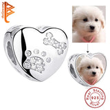 925 Silver Dog Footprint CZ Charm Bead Bracelet DIY Gift