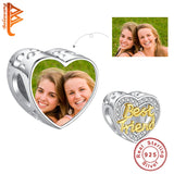 925 Silver Heart Photo Charms Bead Bracelet DIY Jewelry