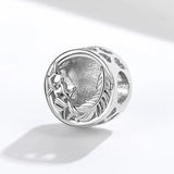 925 Silver Feather Round Beads Photo Charms Women Jewelry