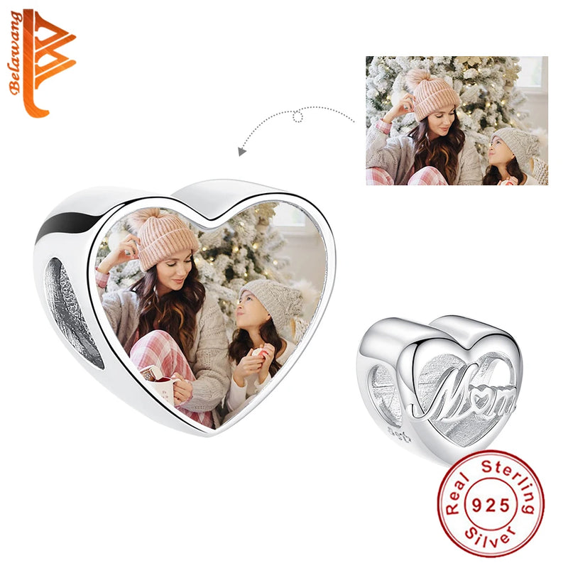925 Silver Love Mom Heart Bead Charm for Bracelet DIY Jewelry Gift