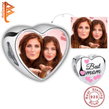 925 Silver Mom Day's Pink Heart Charm Bead for Bracelet DIY