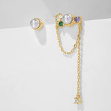 925 Silver Crystal Pearl Long Chain Stud Earrings Tassel Piercing Earrings