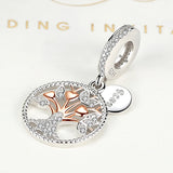 925 Silver Rose Family Tree Dangle Charm for Bracelet DIY Jewelry