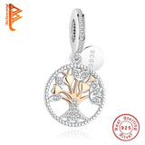925 Silver Rose Family Tree Dangle Charm for Bracelet DIY Jewelry