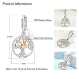 925 Silver Rose Family Tree Dangle Charm for Bracelet DIY Jewelry