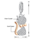 925 Sterling Silver Cat Bead With Bow Dangle Charm