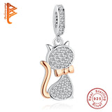 925 Sterling Silver Cat Bead With Bow Dangle Charm