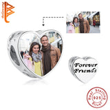 925 Silver Friendship Heart Photo Charms Beads for Women Bracelets