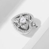 925 Silver Pearl Zircon Flower Heart Necklace Personalized