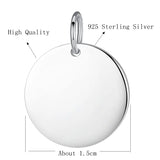 925 Silver Round Pendant for Women Necklace Bracelet Engrave