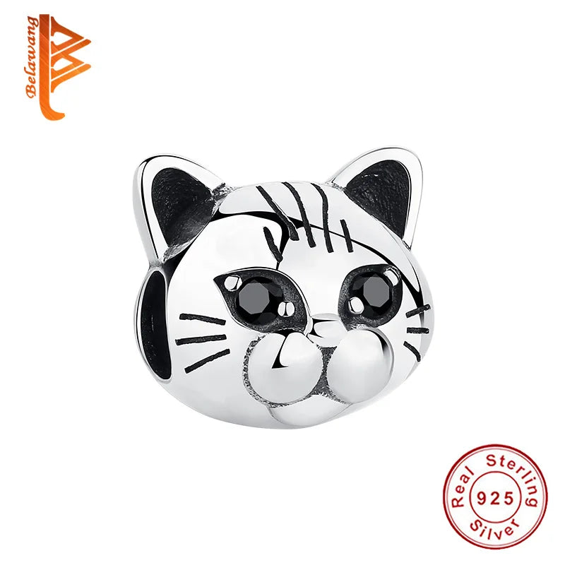 925 Silver Pussy Cat Charm Bracelet with Crystal