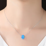 Opal Crystal Pendant Necklace 925 Sterling Silver Long Chain Christmas Jewelry