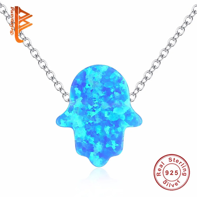 Opal Crystal Pendant Necklace 925 Sterling Silver Long Chain Christmas Jewelry