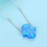Opal Crystal Pendant Necklace 925 Sterling Silver Long Chain Christmas Jewelry