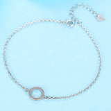 925 Silver Bracelet Cubic Zirconia Circle Charm Chain Link Jewelry