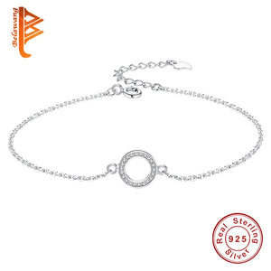 925 Silver Bracelet Cubic Zirconia Circle Charm Chain Link Jewelry