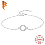 925 Silver Bracelet Cubic Zirconia Circle Charm Chain Link Jewelry