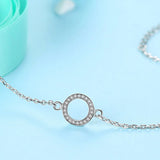 925 Silver Bracelet Cubic Zirconia Circle Charm Chain Link Jewelry