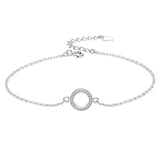 925 Silver Bracelet Cubic Zirconia Circle Charm Chain Link Jewelry