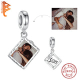 925 Sterling Silver Love Square Dangle Charms Beads