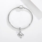 925 Sterling Silver Love Square Dangle Charms Beads