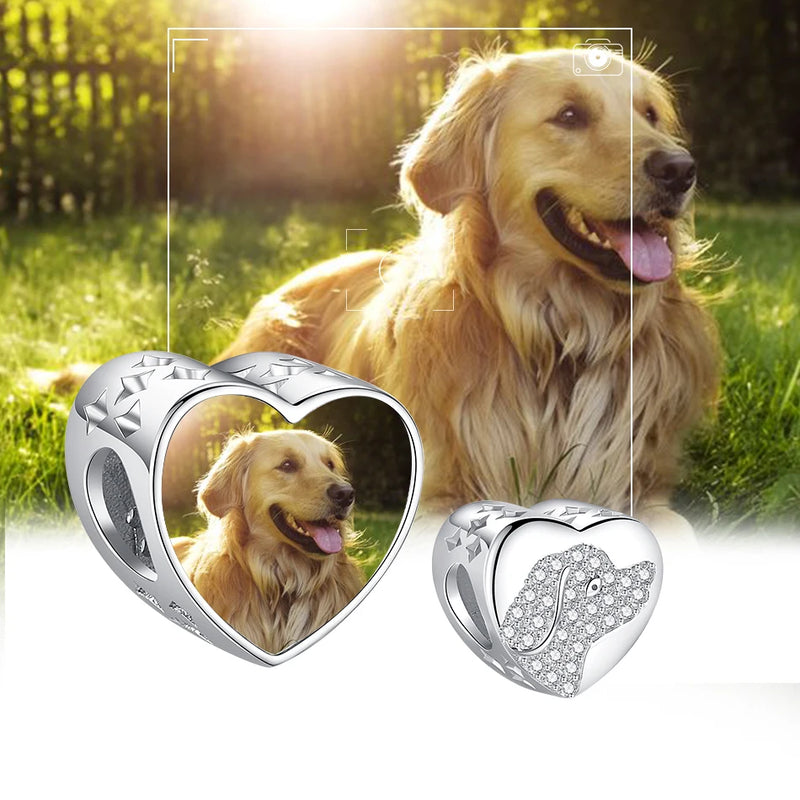 925 Silver Zircon Dog Heart Bead Charm Bracelet DIY Jewelry