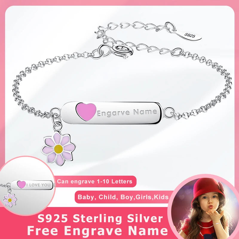 Personalized 925 Silver Bracelet Flower&Heart Charm for Baby Children