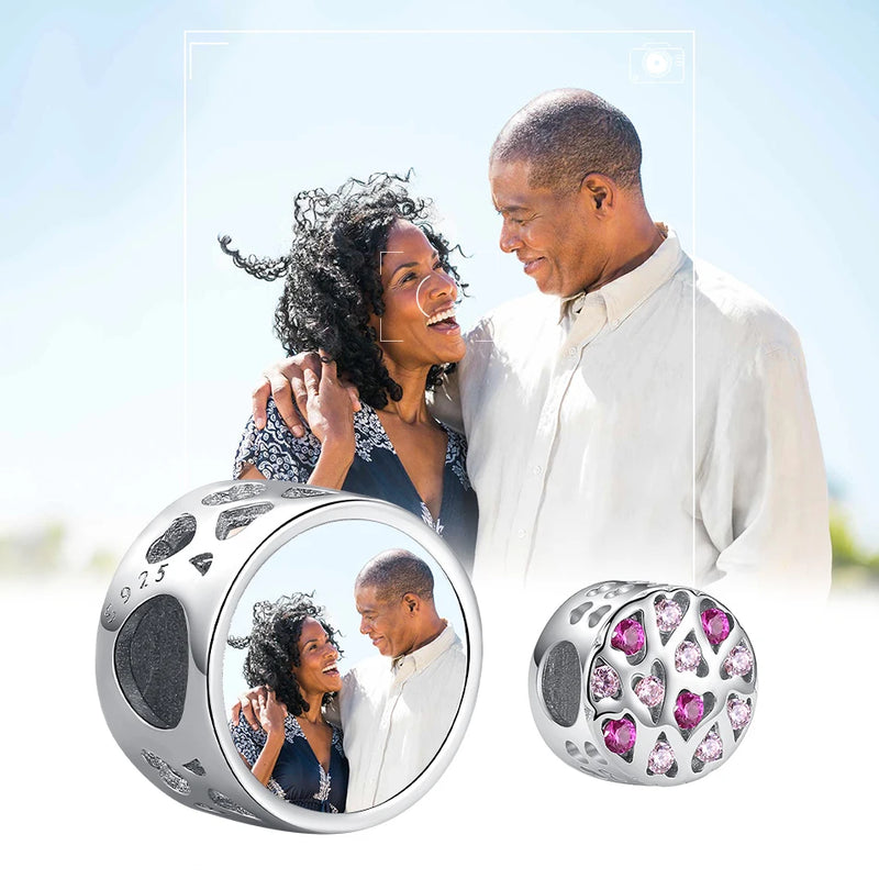 Personalized Heart Charm 925 Silver Pink Zircon Bead