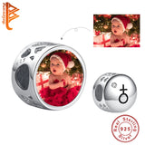 925 Silver Round Bead Photo Charm for Bracelet