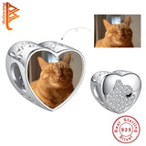 Custom Crystal Cat Heart Bead 925 Sterling Silver Charm