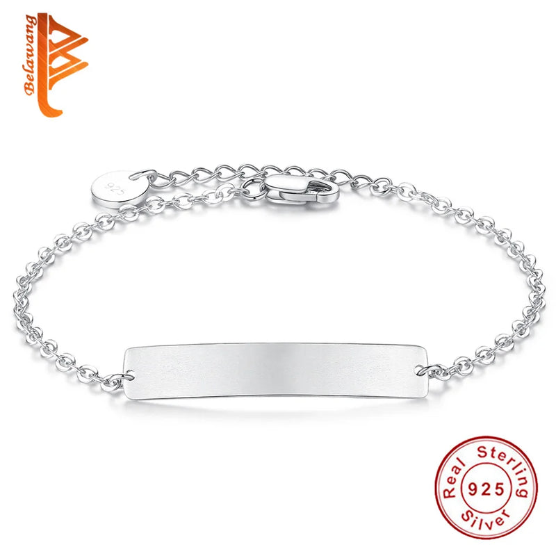 Engrave Link Chain Bracelet 925 Silver Couple Bracelet Gift