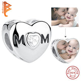 Custom Mom Heart Bead for Bracelet 925 Sterling Silver Charm