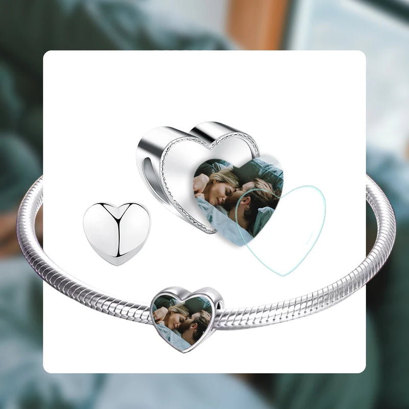 Custom Heart Bead Bracelet 925 Sterling Silver Charm Jewelry