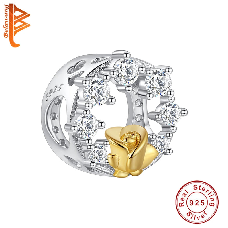 925 Silver Rose Heart Bead Charm for Bracelet Women Gift