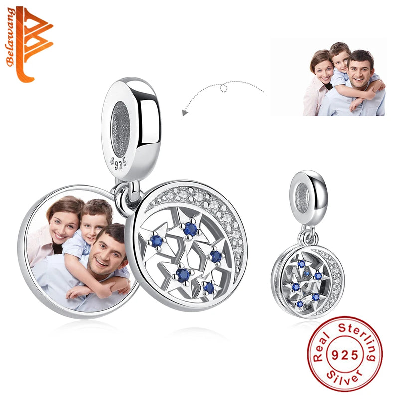 925 Silver Hollow Stars & Moon Charms For DIY Bracelet