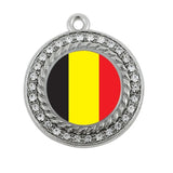 Belgium Flag Circle Charm Antique Silver Plated Jewelry