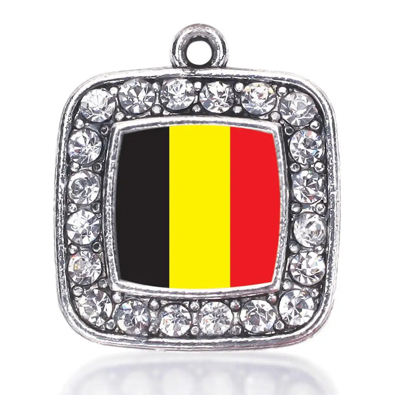 Belgium Flag Circle Charm Antique Silver Plated Jewelry