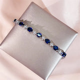 Oval Gemstone Bracelet Sapphire 925 Silver Female Jewelry Gift